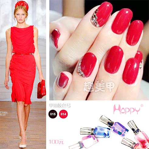 趣美甲-中國(guó)紅水晶指甲