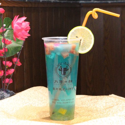 九牛一杯牛排杯-藍色水果茶