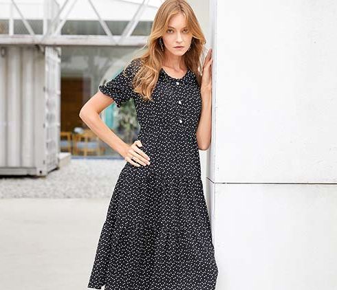 Ei.依衣女裝-波點雪紡連衣裙